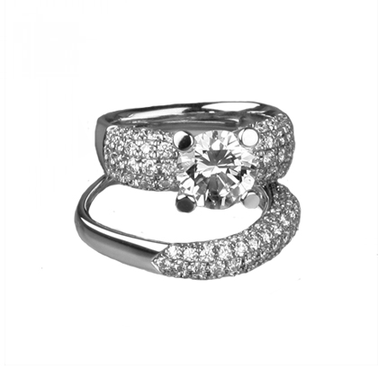 18 Karat White Gold Engagement Ring with Pave Diamonds